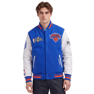 Pro Standard Knicks NBA Finals 2026 Rib Wool Varsity Jacket - Men's - Royal/Orange/Royal