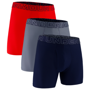 Under Armour Performance Tech Mesh Boxer Brief- Solid 6IN 3PK - Men's - Red/Gravel/Academy