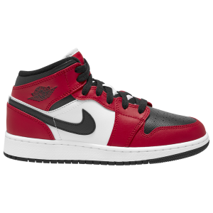 Jordan AJ 1 Mid - Boys' Grade School - Black/Black/Gym Red