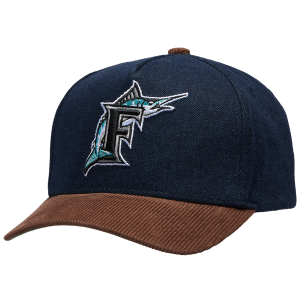 Mitchell & Ness Marlins Denim Cord Pro Pinch Cap - Adult - Brown/Navy