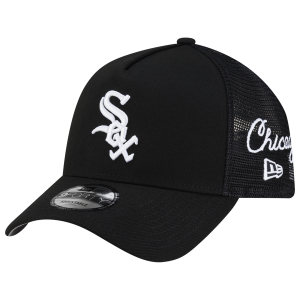 New Era White Sox 940AF Script Trucker Cap - Adult - Black