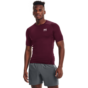 Under Armour HeatGear Compression S/S T-Shirt - Men's - Maroon/White