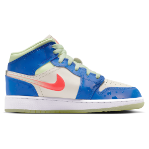 Jordan AJ 1 Mid - Boys' Grade School - Blue/Tan/Volt