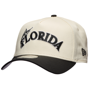 New Era Marlins 940 A Frame Arch Logo Cap - Men's - Black/Chrome