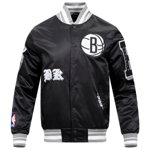 Pro Standard Brooklyn Nets Old English Rib Satin Jacket - Men's - Black/Gray