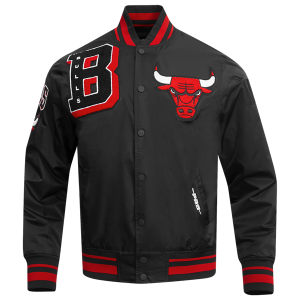 Pro Standard Chicago Bulls Mash Up Rib Satin Jacket - Men's - Black/Black/Red