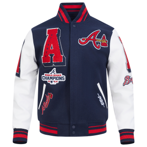 Pro Standard Atlanta Braves Mash Up Rib Wool Varsity Jacket - Men's - Midnight Navy/Red/Midnight Navy