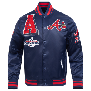 Pro Standard Atlanta Braves Mash Up Rib Satin Jacket - Men's - Midnight Navy/Red/Midnight Navy