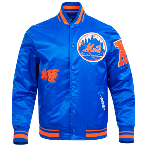 Pro Standard New York Mets Old English Rib Satin Jacket - Men's - Orange/Royal/Royal