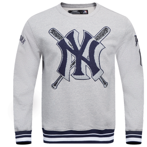 Pro Standard New York Yankees Mash Up Rib Fleece Crewneck - Men's - Heather Grey/Midnight Navy