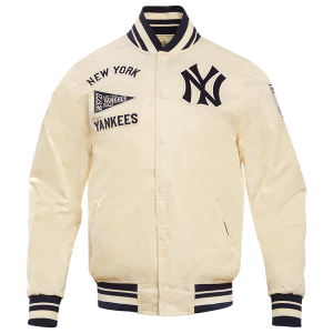 Pro Standard New York Yankees Retro Classic Rib Satin Jacket - Men's - Eggshell/Midnight Navy